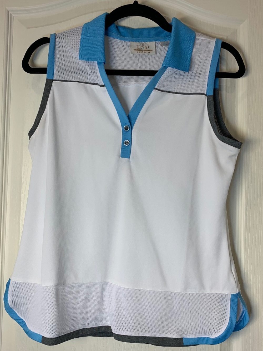 EP Pro Tour Tech Golf Sleeveless Polo White Blue Performance Top M